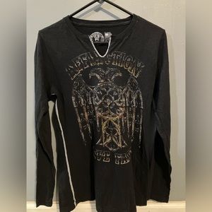 Affliction Women's Long Sleeve Shirt Edgy Cross Biker Size XL Grunge Y2K